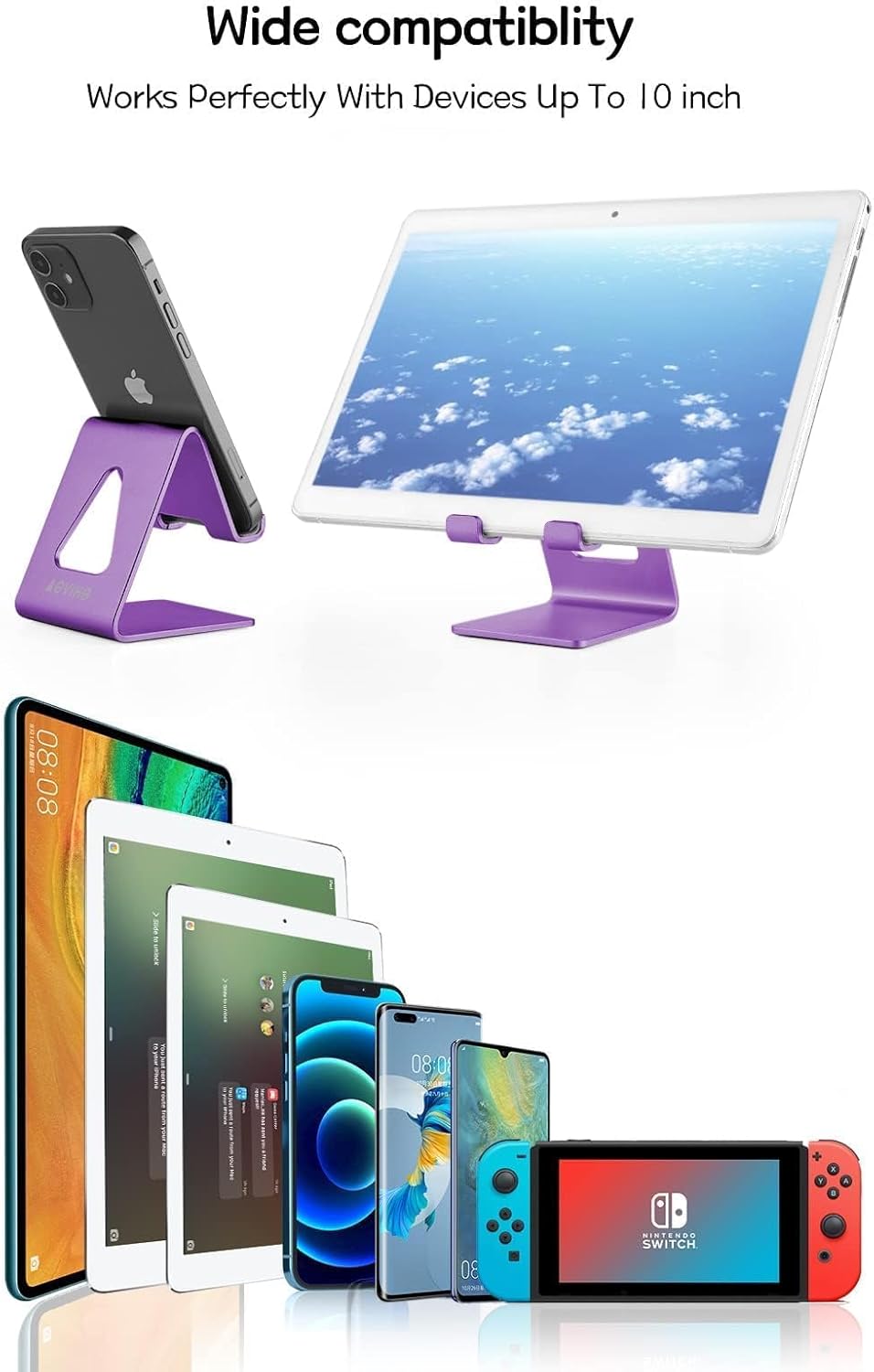 Cell Phone Stand, Phone Holder for Desk, Aluminum Desktop Phone Dock for iPhone 15 14 13 12 pro 11 X Xs max 8 7 6 6s Plus SE Samsung All Smart Phones,Purple