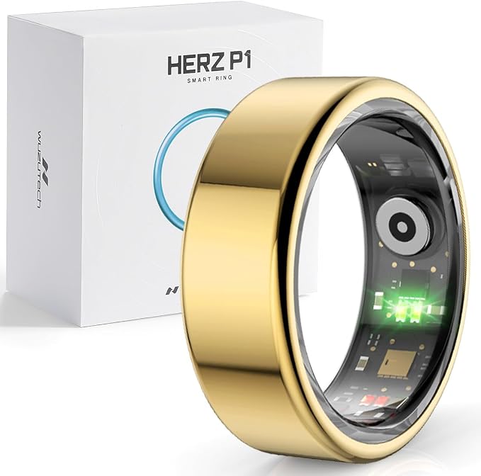 Herz P1 Smart Ring for Women & Men - (Size 9) 24/7 Health Metrics Fitness Ring, Tracks 20+ Biometrics, 6 Day Battery Life, Waterproof Stainless Steel, Free APP for iOS Android, No Subscription