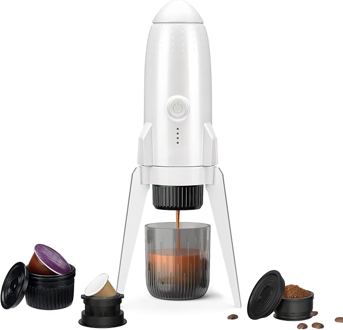 3 in 1 Portable Espresso Machine On the Go, Electric Espresso Maker Self-Heating,Mini backpacking Coffee Maker Compatible With NESPRESSO Pod,DolceGusto Pod and Ground Coffee For Travel