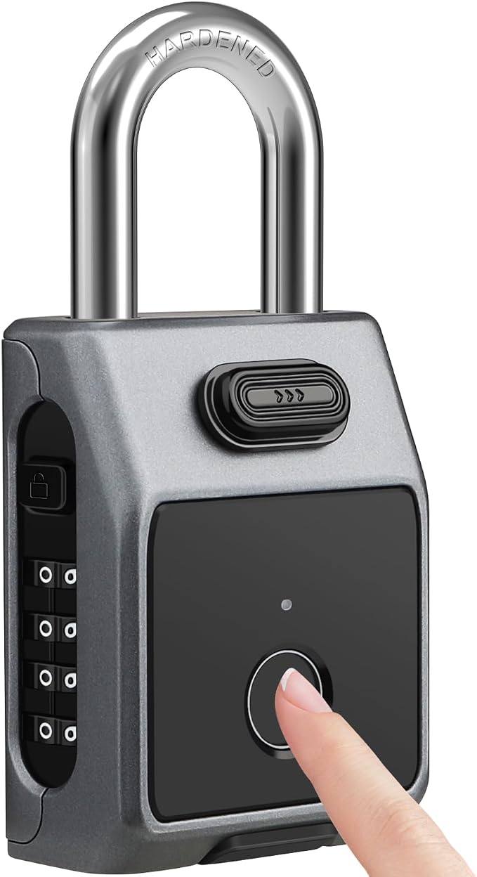 Large Fingerprint Padlock, 4 Digit Combination Lock, Diyife Outdoor Smart Weatherproof Lock with Fingerprint/Password/APP Unlock (2 in 1), USB Rechargeable, Suitable for Door, Garage, Fence, Basement