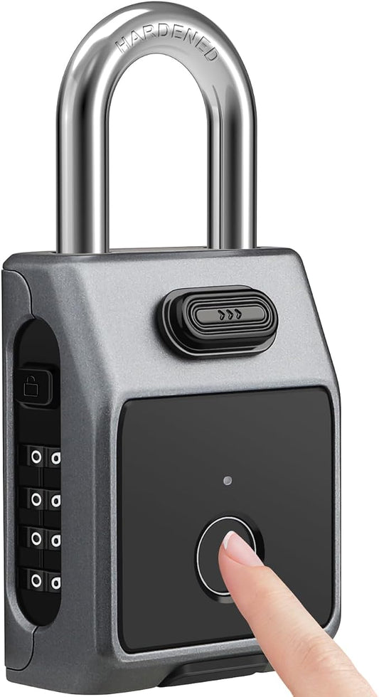 Large Fingerprint Padlock, 4 Digit Combination Lock, Diyife Outdoor Smart Weatherproof Lock with Fingerprint/Password/APP Unlock (2 in 1), USB Rechargeable, Suitable for Door, Garage, Fence, Basement
