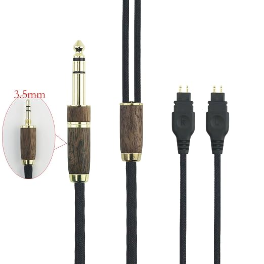 NewFantasia Replacement Upgrade Audio Cable Compatible with Sennheiser HD650 HD600 HD580 HD660S HD660S2 HD58X HD6XX Headphone 7N OCC Copper Silver Plated Cord Walnut Wood Shell 3.5mm/6.35mm Adapter