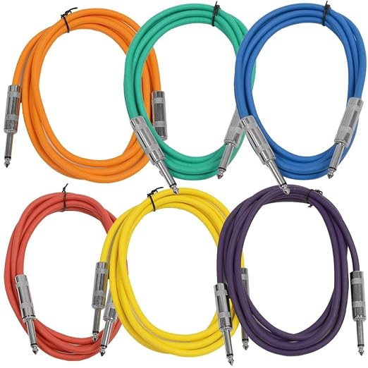 Seismic Audio Speakers Guitar Cables, TS ¼” Guitar Cables, Male to Male, 6 Feet, Multicolor Guitar Cords, Pack of 6