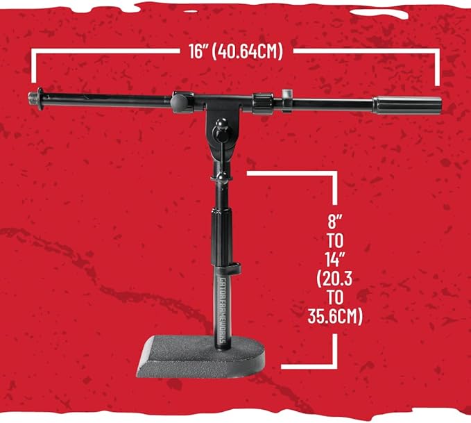 Gator Frameworks Rok-It Series Low-Profile Microphone Stand with 16" Adjustable Boom Arm, Ideal for Bass Drums and Guitar Amps (RI-MIC-200)