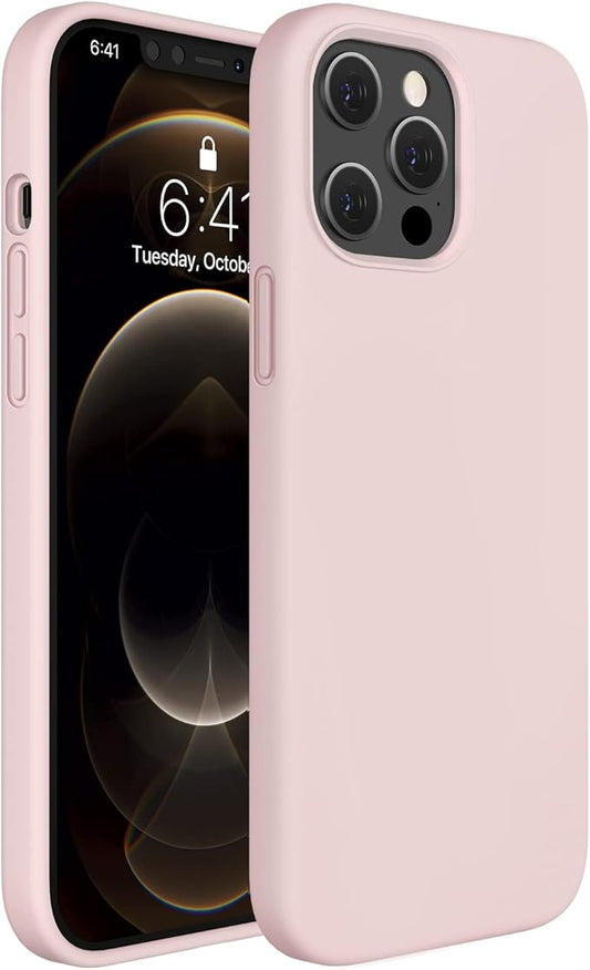 Miracase Compatible with iPhone 12 Pro Max Case, [Soft Anti-Scratch Microfiber Lining], Liquid Silicone Case Gel Rubber Shockproof Drop Protection Phone Case for 12 Pro Max, Sand Pink