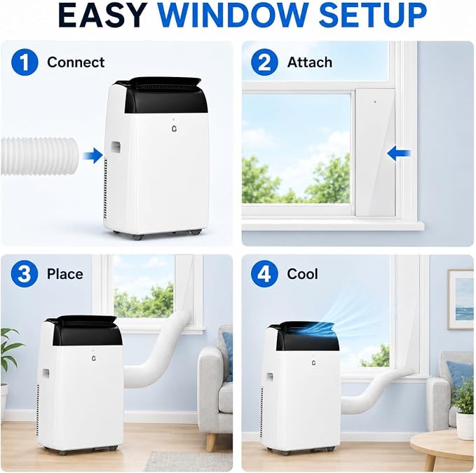 14000 BTU Portable Air Conditioners, 3-in-1 Portable AC Unit with Cooling, Dehumidifier, Fan, 24-Hour Timer & Energy Efficient, Remote Control, Window Kit, Cools Rooms Up to 750 Sq.Ft