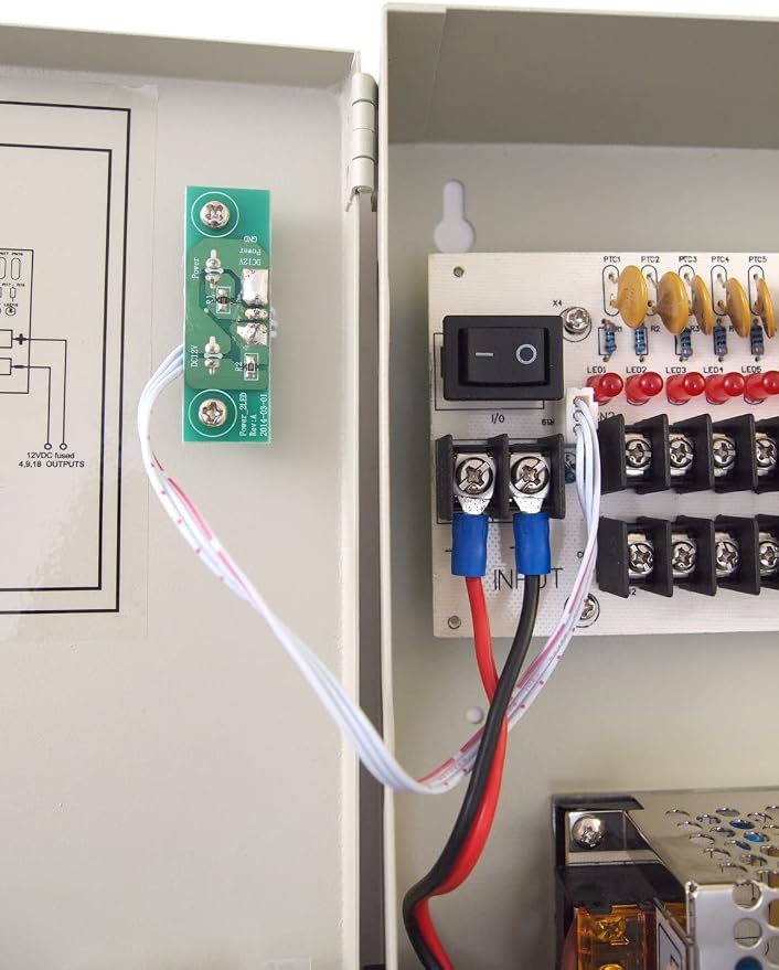 Evertech 16 Channel 12 Volt DC Output CCTV Distributed Power Supply Box for Security Camera with 18 Pcs. DC Male Pigtail