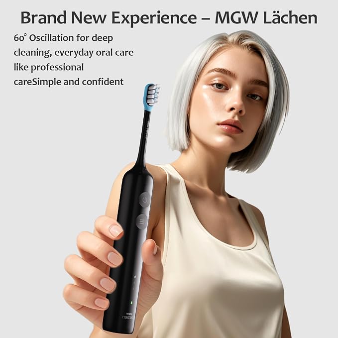 MGW Electric Toothbrush - Sonic Electric Toothbrush for Adults,Smart Timers & 3 Modes (3 Intensity Levels Each), IPX8 Waterproof, 4 Brush Heads, Travel Case, Black