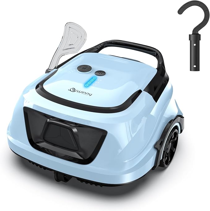 2026 Cordless Robotic Pool Vacuum for Above Ground Pools, Automatic Pool Cleaner Featuring Powerful Suction, LED Status Light & Dual‑Layer Filters, 2.5‑Hour Rapid Charging, Self‑Parking，Blue