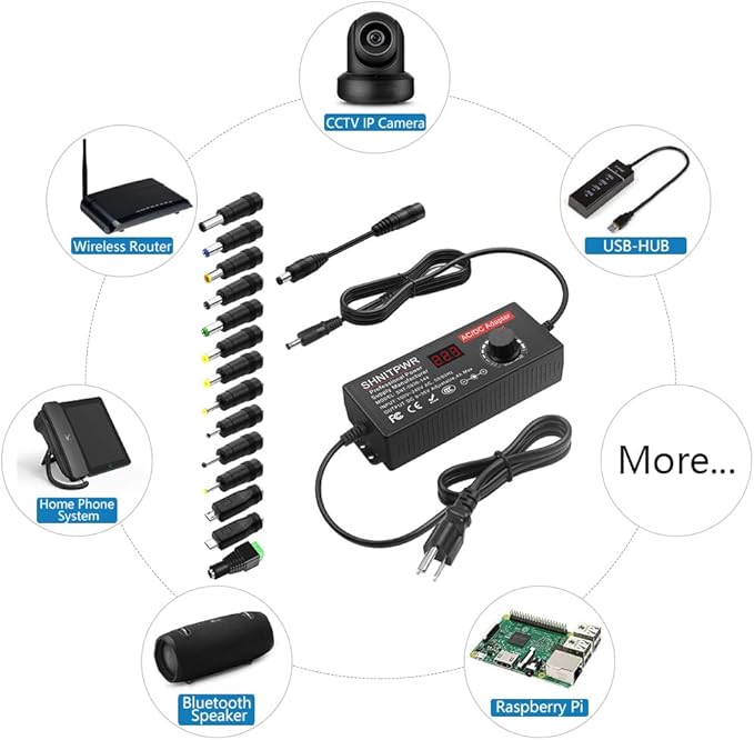 SHNITPWR 144W Universal Power Supply Adjustable DC 36V 30V 24V 20V 19V 14V 12V 9V AC/DC Adapter 100V~240V AC to DC Variable Power Converter 9V ~ 36V 4A 144W Power Adapter with 14 Tips 5.5x2.5mm
