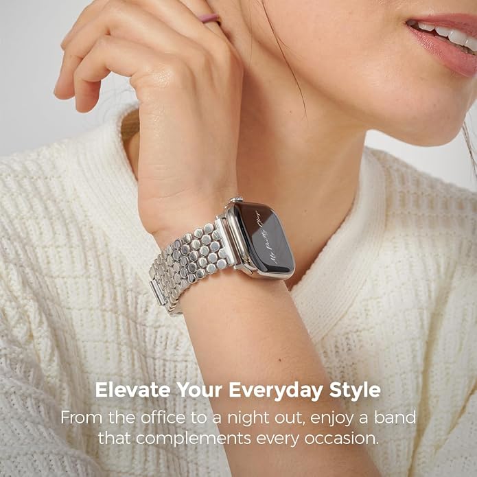 My Pretty Strap - Compatible Apple Watch Band Strap, Stainless Steel Fashion iWatch Replacement Strap- Easy Resizing, No Tool Needed, Fits Most Wrists- Series 1-11, SE and Ultra