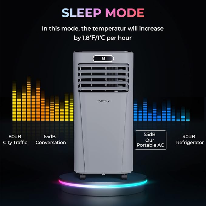 COSTWAY Portable Air Conditioner, 10000BTU Air Cooler with Drying/Fan/Sleep Mode, 2 Speeds, 24H Timer, Remote Control, Portable AC for Home & Office, Cools Room up to 350 Sq. Ft, Window Kit Included