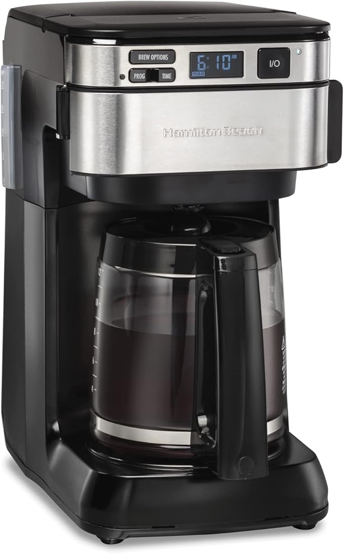 Hamilton Beach Programmable Coffee Maker, 12 Cups, Front Access Easy Fill, Black (46310) & Hamilton Beach Permanent Gold Tone Filter, Fits Most 8 to 12-Cup Coffee Makers (80675R/80675)