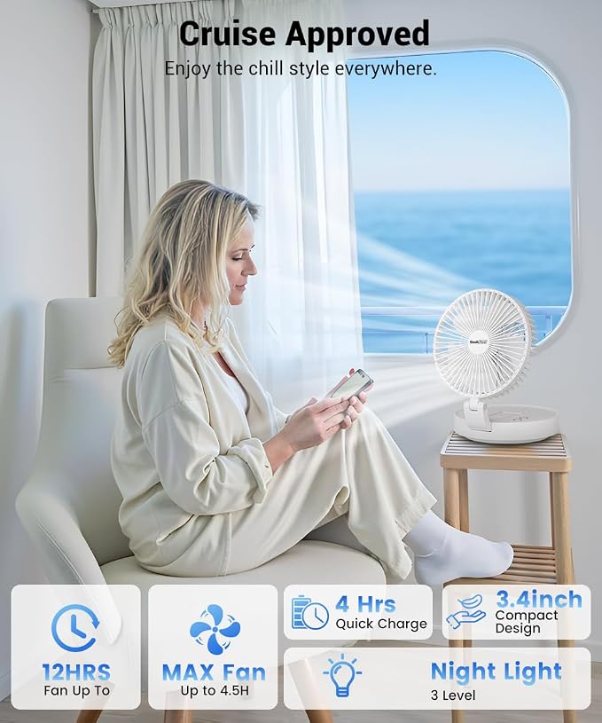 Geek Aire Personal Cooling Fan that Blow Cold Air, Portable Rechargeable Desk Fan with LED, Oscillating Standing Table Fans, Battery Powered Floor Fan for Bedroom, Travel, Dorm, Cruise RV Essentials