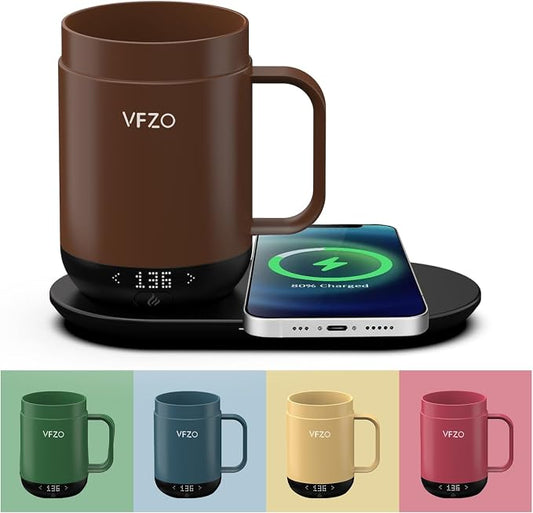 16Oz Temperature Control Smart Mug, Self Heating Coffee Mug LED Display, 180 Min Battery Life - Hot up to 149℉ Fast Wireless Charger Base Improved Design(16oz, Coffee)
