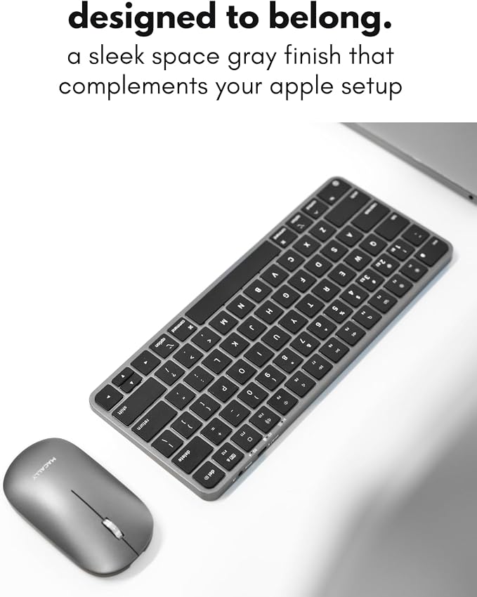 Macally Apple Wireless Keyboard and Mouse for Mac - Dual Mode (Bluetooth + Wired) - Multi-Device, Rechargeable - Mini Wireless Keyboard and Mouse Combo for MacBook, iPad, Mac Mini/Air/Pro (Space Gray)