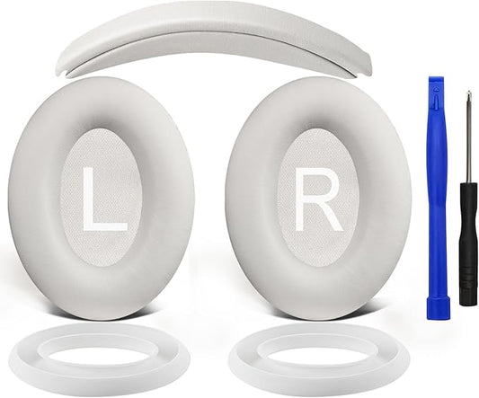 SOULWIT Replacement Kit for Bose QuietComfort 45 (QC45)/Quiet Comfort 35 (QC35, QC35II)/QC SE/QC Wireless Headphones, Ear Pads Cushions + Headband + Silicone Earpads Cover Protector - White Smoke