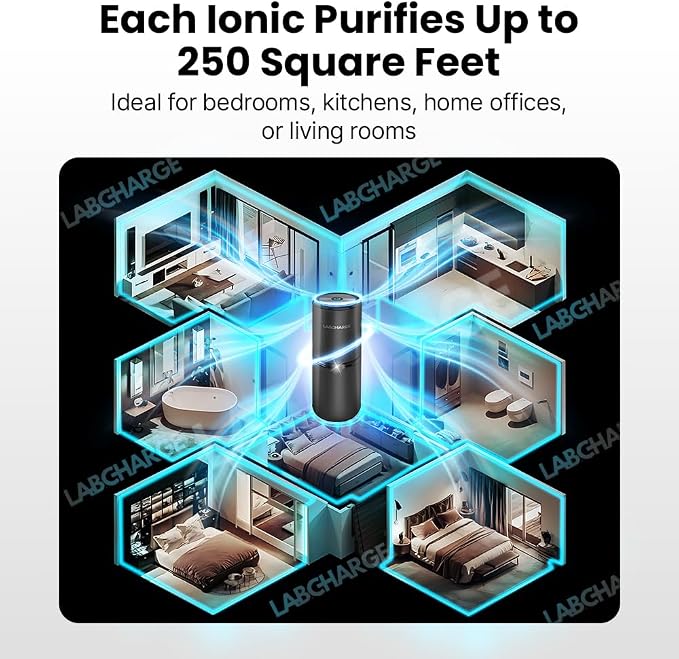 LabCharge Small Ionic Air Purifier for Home & Bedroom – Silent HEPA Filter – Covers 250 Sq Ft – For Pet Hair, Smoke, Dust, Odors & Dander – Compact Black Design – Pack of 5