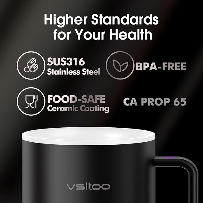 Vsitoo S3 12oz Heated Espresso Mug, Smart Self Heating Coffee Mug for Espresso Lovers, AI Auto-Sensing Temperature Control 120-150℉, Rechargeable Mug Warmer, 316 SS IPX7, Gift for Women Men, White