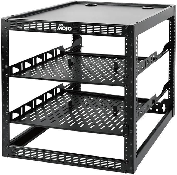Tecmojo 12U Open Frame Network Rack for IT & AV Gear, AV Rack Floor Standing or Wall Mounted,with 2 PCS 1U Rack Shelves & Mounting Hardware,Network Rack for 19" Networking,Audio and Video Device