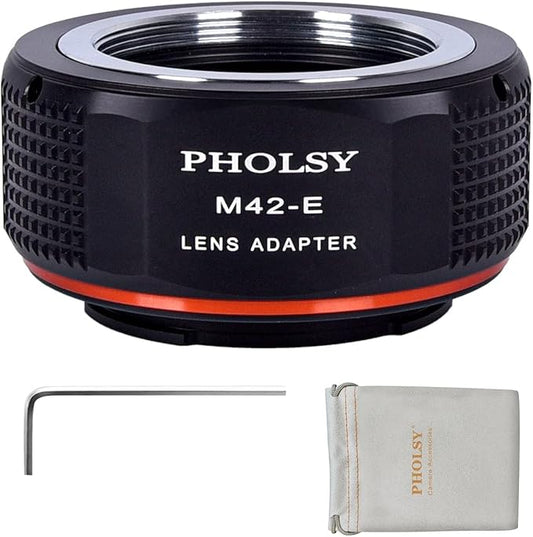 PHOLSY M42 to E Mount Adapter for M42 42mm Screw Mount Lens to E Mount Camera Compatible with Sony a1 a9ii a7S iii/ii, a7R v/iv/iii/ii a7R a7C a7 iv/iii/ii, a7 a6600 a6500 a6400 a6300 a6000 NEX etc.