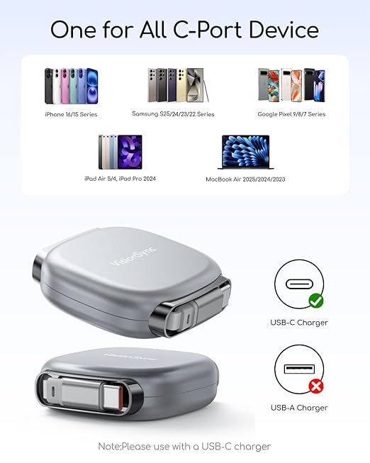 240W USB C to USB C Cable,PD 3.2 Retractable USB C Cable with Magnetic Slot for Travel,Car,5 Preset Length,Fast Charging for iPhone 17/16/15,iPad,MacBook,Galaxy S25/24,Grey,3.3ft,2pack