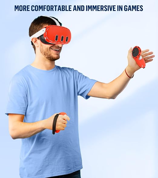 Silicone Cover Set Compatible with Meta/Oculus Quest 3 Accessories, Controller Grips, VR Shell Cover, Facial Interface Cover, Protective Lens Cover, Tempered Glass Lens Caps, Not Fit Quest 3S