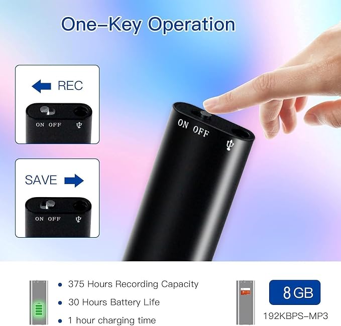 16GB/32GB Mini Voice Recorder - Voice Activated Recorder with Intelligent Triple Noise Reduction, 800 Hours Recording Device,an Audio Recording Tool Suitable for Interviews, Study and Meetings (16GB)