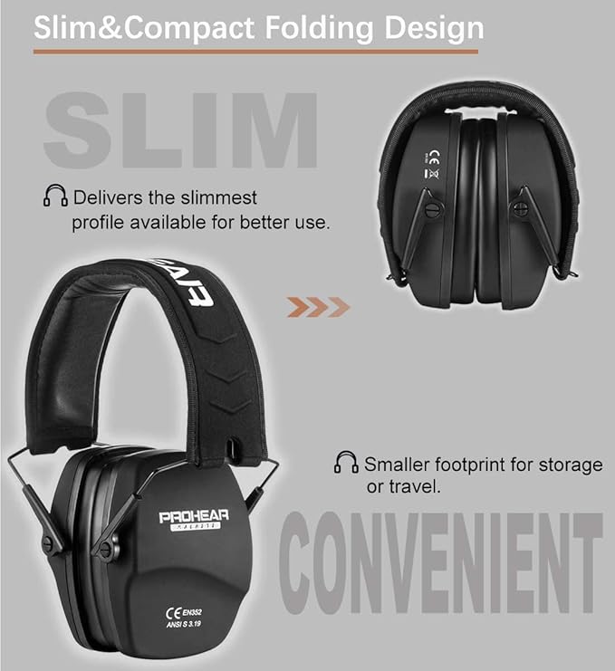 PROHEAR Ear Protection Safety Earmuffs for Shooting Noise Reduction Slim Hearing Protector