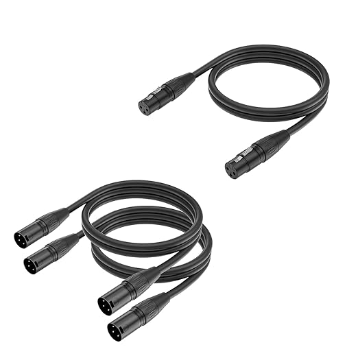 XLR Cable Male to Male + Female to Female, 3-Pin, Black, 25 AWG, 20 AWG, Microphone, Indoor, Connecting Microphones to Audio Equipment