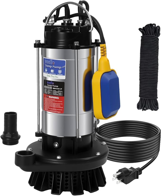 1.0HP Submersible Sump Pump Automatic Water Pump w/High Flow 4200 GPH 28ft Max Head, Irrigation, Swimming Pool, Garden Pond, Basement, Wells, 26ft Power Cord Stainless Steel(1HP/28FT)