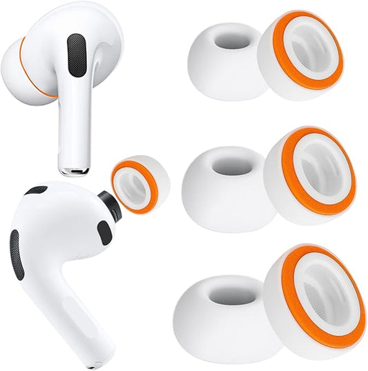 KASOTT 2025 Upgraded for AirPods Pro 3 Memory Foam&Silicone Hybrid Ear Tips, Ultimate Comfort, Anti-Slip Eartips, Superior Noise Isolation, Fits in The Charging Case, 3 Pairs (Orange, Assorted S/M/L)