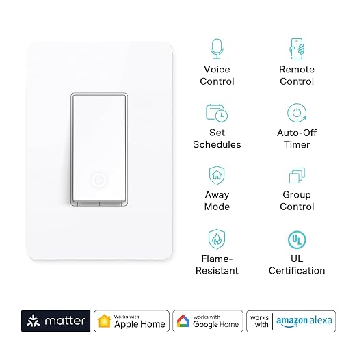 Kasa Matter Smart Light Switch: Voice Control w/Siri, Alexa & Google Assistant, UL Certified, Timer & Schedule, Easy Guided Install, Neutral Wire Required, Single Pole, 2.4GHz Wi-Fi, 3-Pack