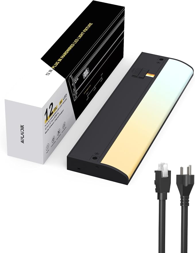 Hardwired Under Cabinet Lighting, 12 inch LED Under Counter Lights for Kitchen, CRI 97, 3CCT Dimmable Linkable Under Cabinet Lights with Power Cord and Linked Cord, 120V,8W,700Lm Black