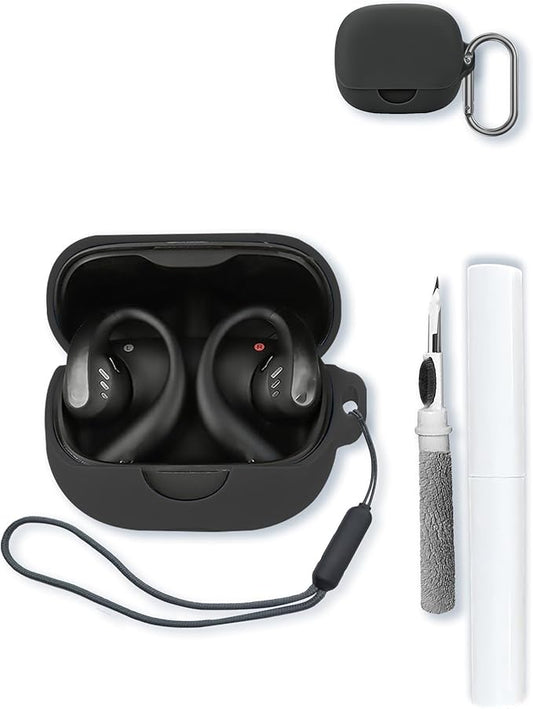 Case for Anker Soundcore AeroFit Pro True Wireless Earbuds,Soft Protective,BOVUGAC Silicone Case Cover with Keychain & Cleaning Kit & Lanyard for Soundcore AeroFit Pro by Anker -Black