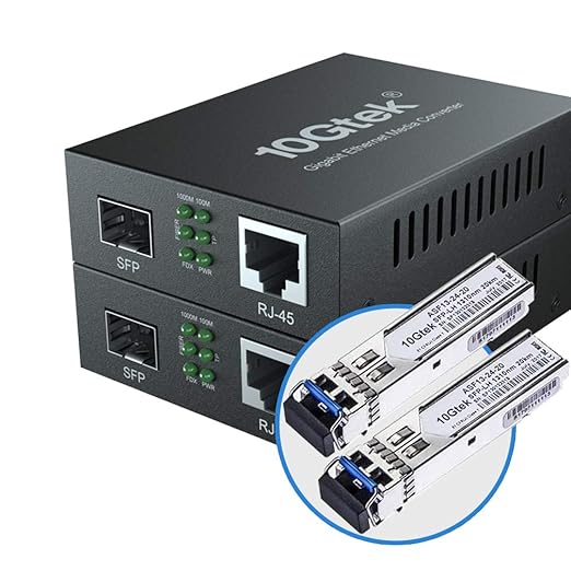 10Gtek Gigabit Ethernet Media Converter, SingleMode Dual LC Fiber to Ethernet RJ45 Converter for 10/100/1000Base-Tx to 1000Base-LX, UL Certified, 1310-nm, up to 20-km, Pack of 2