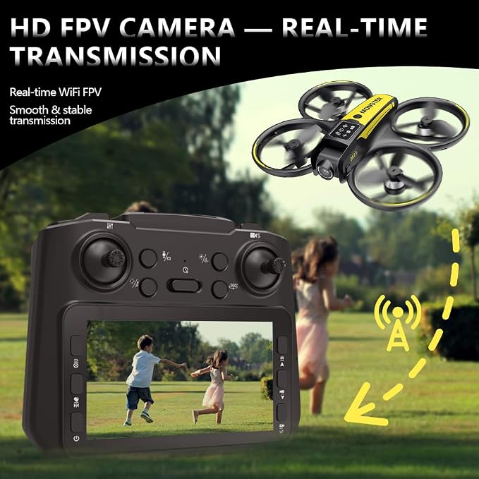 CloudWings Drone with camera for kids and Remote – Beginner RC Drone for Kids with Brushless Motor, Optical Flow Hover, One-Key Takeoff, FPV Video (black and yellow, 2 Batteries)
