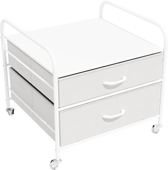 EazeHome Mini Fridge Stand, Fridge Stand with Storage, 2 Drawer Fridge Cart, Organizer Unit for Mini Fridge, Fridge Stand Table, Mini Fridge Table with Swivel Wheels,White