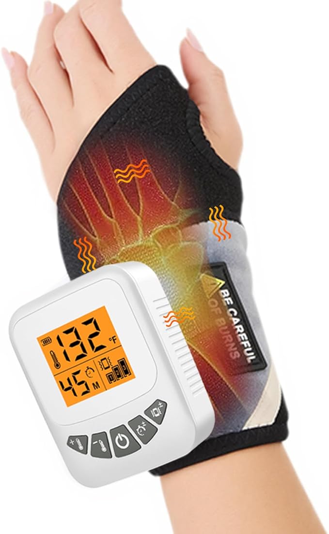 Cordless Wrist Heating Pad for Arthritis and Carpal Tunnel Relief, 5000mAh Battery Wrist Massager, 3-Level Vibration Massage, 104-140°F Adjustable Temp, 30/45/60Mins Timer, Type-C Cable & Storage Bag