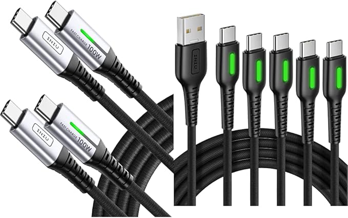 INIU USB C to USB C Cable, 100W [2-Pack 6.6ft] PD 5A Fast Charging Type C to Type C Cable & USB C Cable, [5 Pack 3.1A] QC 3.0 Fast Charging USB Type C Cable, (3.3+3.3+6+6+10ft)