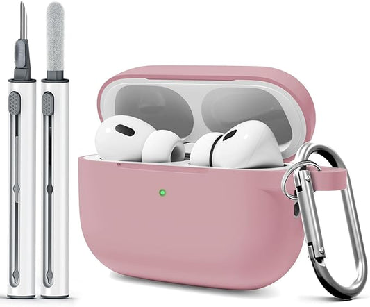 for AirPods Pro 2 Case with Cleaner Kit, Compatible with Airpods Pro 2nd/1st Generation Case (USB-C Cable) with Keychain for Women and Men,Bean Pink