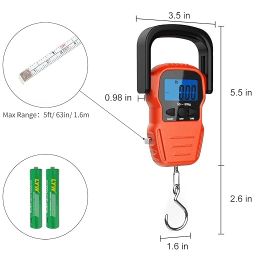 Luggage Scale,Fish Scale with Backlit LCD Display,110 lb/ 50KG Digital Portable Hanging Scale with Measuring Tape for Home Yellow