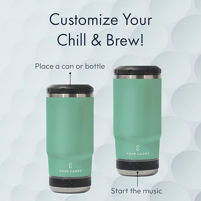 Vibe 4 In 1 Bluetooth Speaker Cup, Insulated Can and Bottle Holder for Hot or Cold Drinks, Double Wall Stainless Steel Drinkware, Fits 12 oz Cans or 14 oz Liquid, Seafoam