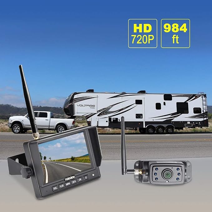 Haloview MC5111 5'' 720P HD Digital Wireless Backup Camera System 5'' LCD Rear View Monitor and IP69K Waterproof Reversing Built in DVR Kit for Trucks/Trailer/Bus/RVs/Pickups/Camper/Vans