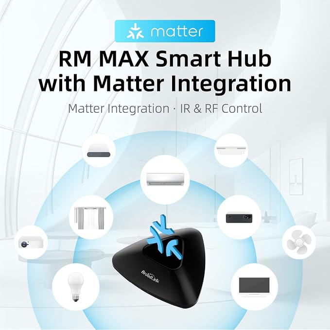 Broadlink RM MAX Smart Home Hub, Matter Compatible, Code Learning Wi-Fi & BLE Universal Remote for IR and RF Devices, Compatible with Alexa & Google Home
