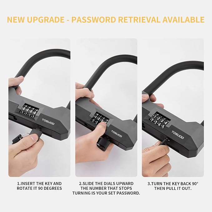 Bike Locks Heavy Duty Anti Theft, 18mm Bicycle Combo U Lock, 4-Digit Resettable Combination Lock with 5FT Steel Cable and Bracket, for Electric Scooter, Ebike, Motorcycle (Gray) (Black)