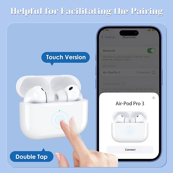 JKV Wireless Charging Replacement for AirPod Pro 3 Charging Case with USB-C Port, Only Compatible with Air Pods Pro 3rd Charging Case with Bluetooth Touch Sensing, no Airpod