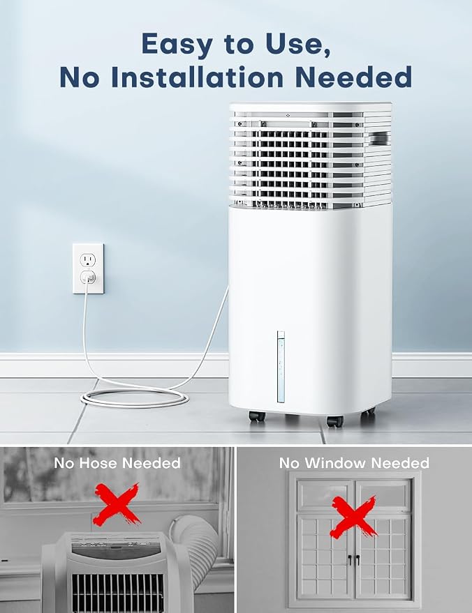 4-IN-1 Portable Air Conditioners, Evaporative Air Cooler w/4 Modes & 3 Speeds, 15H Timer for Smart Auto-off, 2-Gal Tank for 20H Cooling,17FT Remote,No Hose Needed,120°Oscillating Swamp Cooler