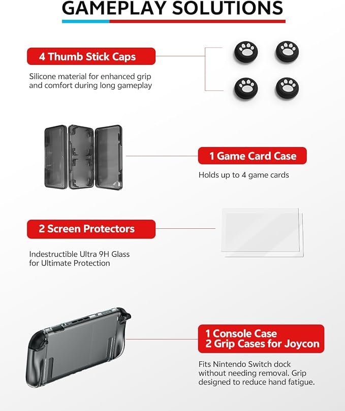 Accessories Bundle for Nintendo Switch 2, 12-in-1: Travel Carrying Case, Two Glass Screen Protectors, Thumb Grips for Joycon, Dockable Controller Console Protective Cover Shell, 2025 Switch2 Game Kit