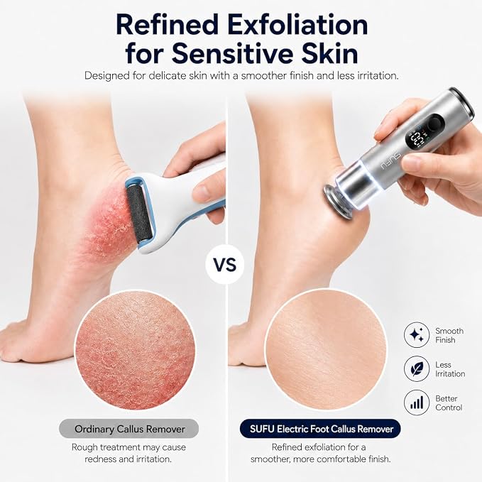 SUFU SUFU 2 in 1 Electric Foot Callus Remover, USB Rechargeable Electric Foot File Grinder with Digital Display, Cordless Aluminum Pedicure Tools for Feet,Nail Care,Dead Skin, Silver